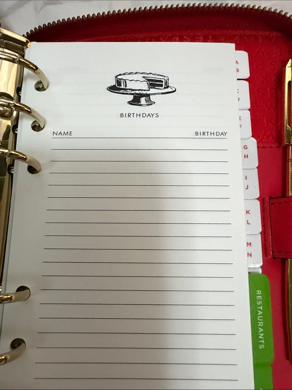 kate spade Red Pebbled Leather Zip Wesley planner Gold 6 ring agenda zippered